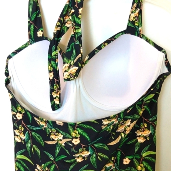 159 MATERNITY BLACK GREEN RUCHED V-NECK HALTER TIE ONE PIECE SWIMSUIT SZ XL NWOT - Picture 5 of 7